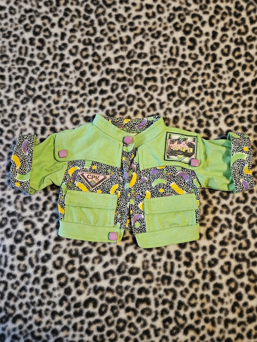 Vintage 1988 Cabbage Patch Kids CPK Lime Green Patterned 16" Doll Clothes Jacket